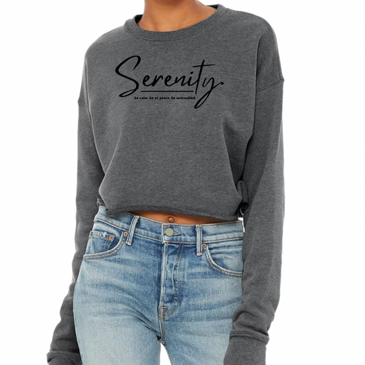 Womens Long Sleeve Crop Sweatshirt Serenity - Be Calm Be At Peace Be-0